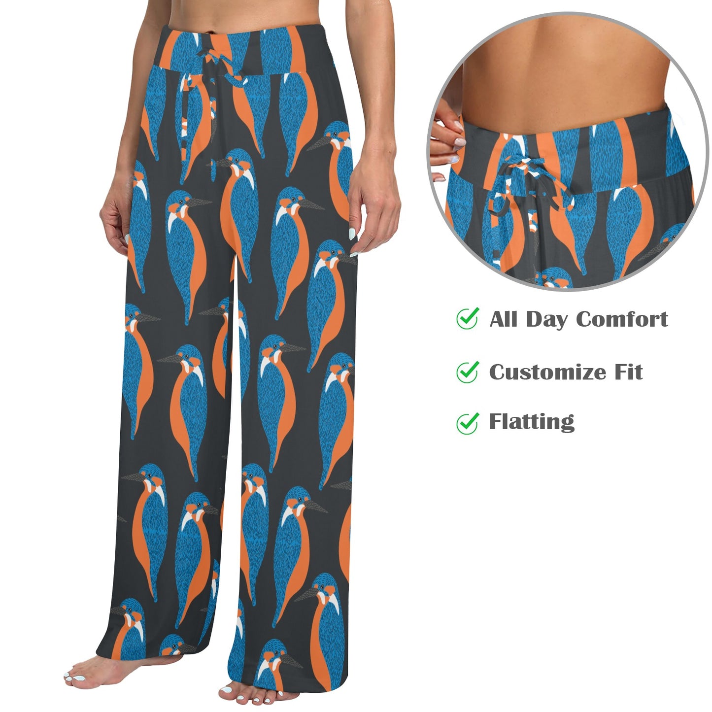 Kingfisher Pattern Print Design 03 Women's Wide Leg Lounge Pants