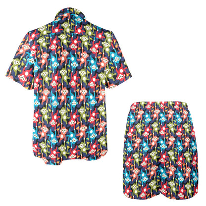 Monkey Colorful Design Themed Print Men's Beach Shirt and Shorts Set