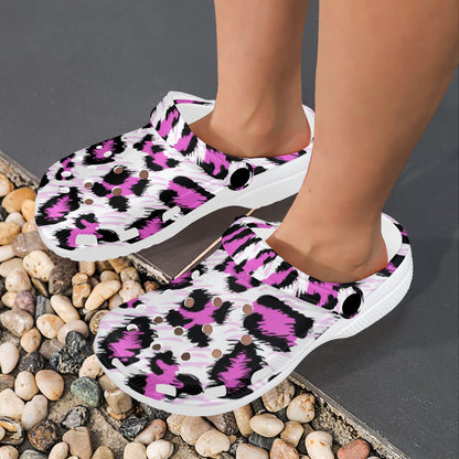 Leopard Pink Skin Print Unisex Clogs Shoes