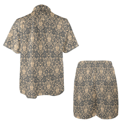 Damask Elegant Luxury Print Pattern Men's Beach Shirt and Shorts Set