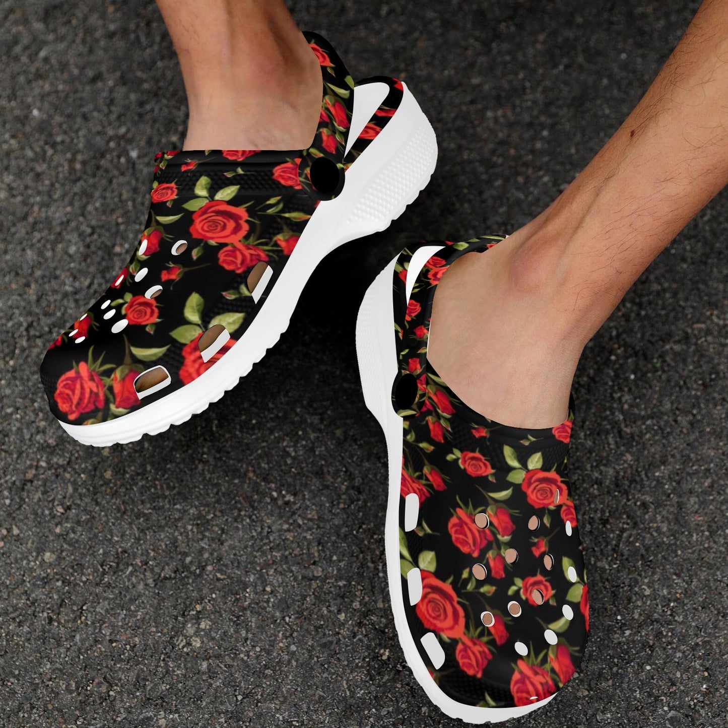 Red Rose Themed Print Unisex Clogs Shoes