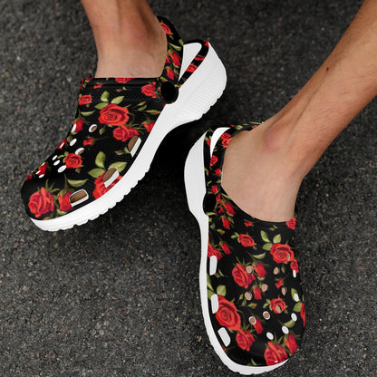 Red Rose Themed Print Unisex Clogs Shoes
