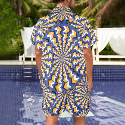 Optical illusion Pattern Print Design A01 Men's Beach Shirt and Shorts Set
