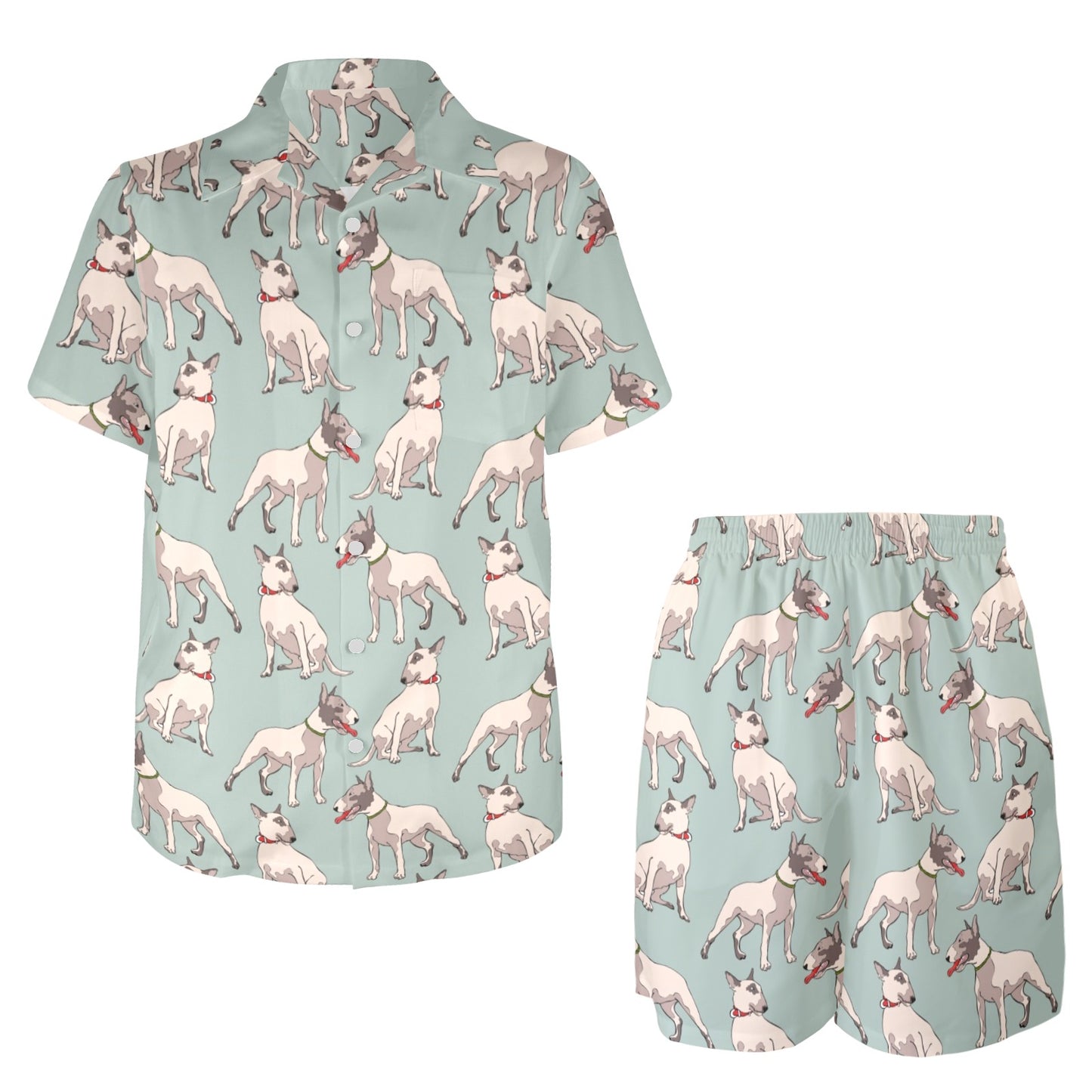 Bull Terrier Cute Print Pattern Men's Beach Shirt and Shorts Set