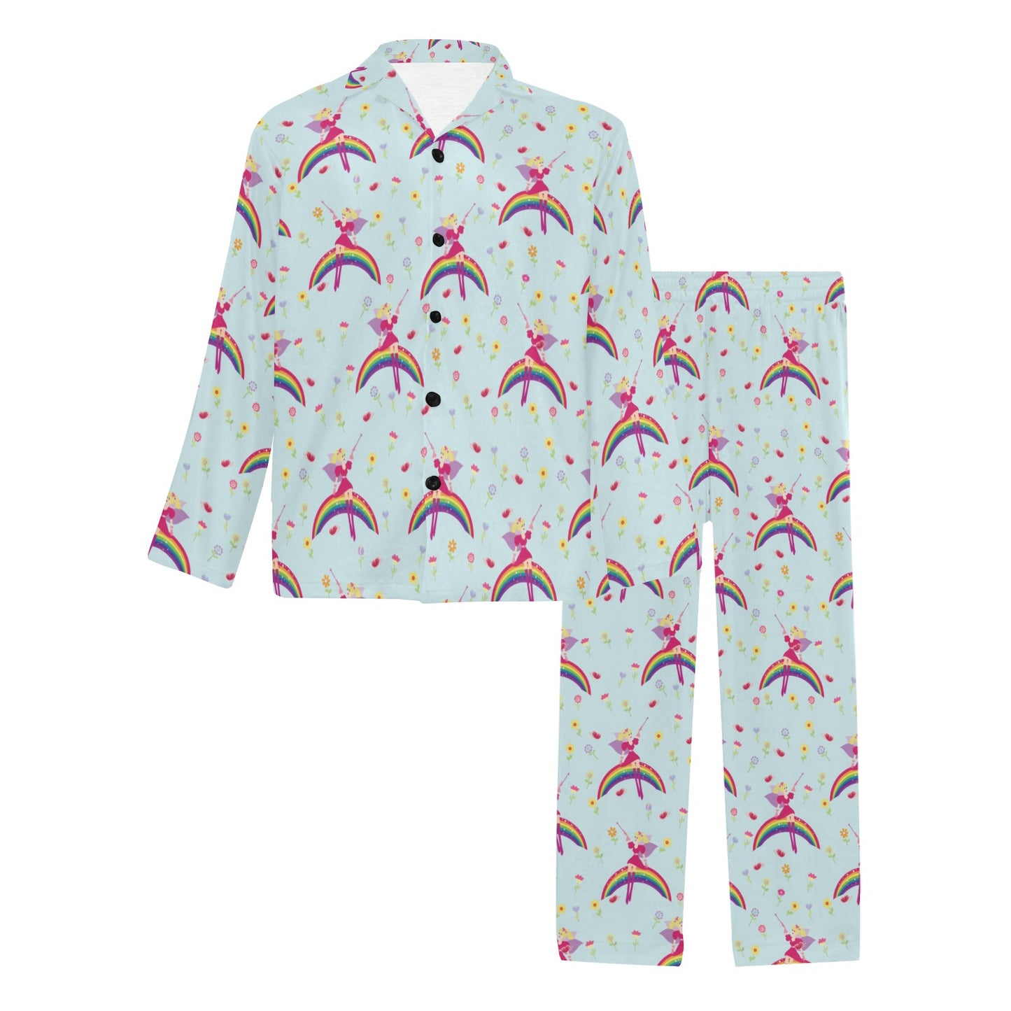 Fairy with Rainbow Print Pattern Men's Long Pajama Set