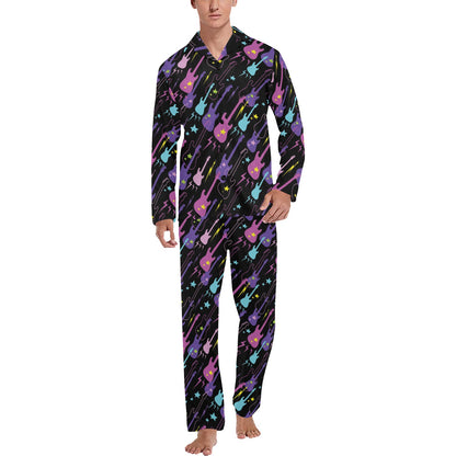 Electric Guitar Pattern Print Design 02 Men's Long Pajama Set