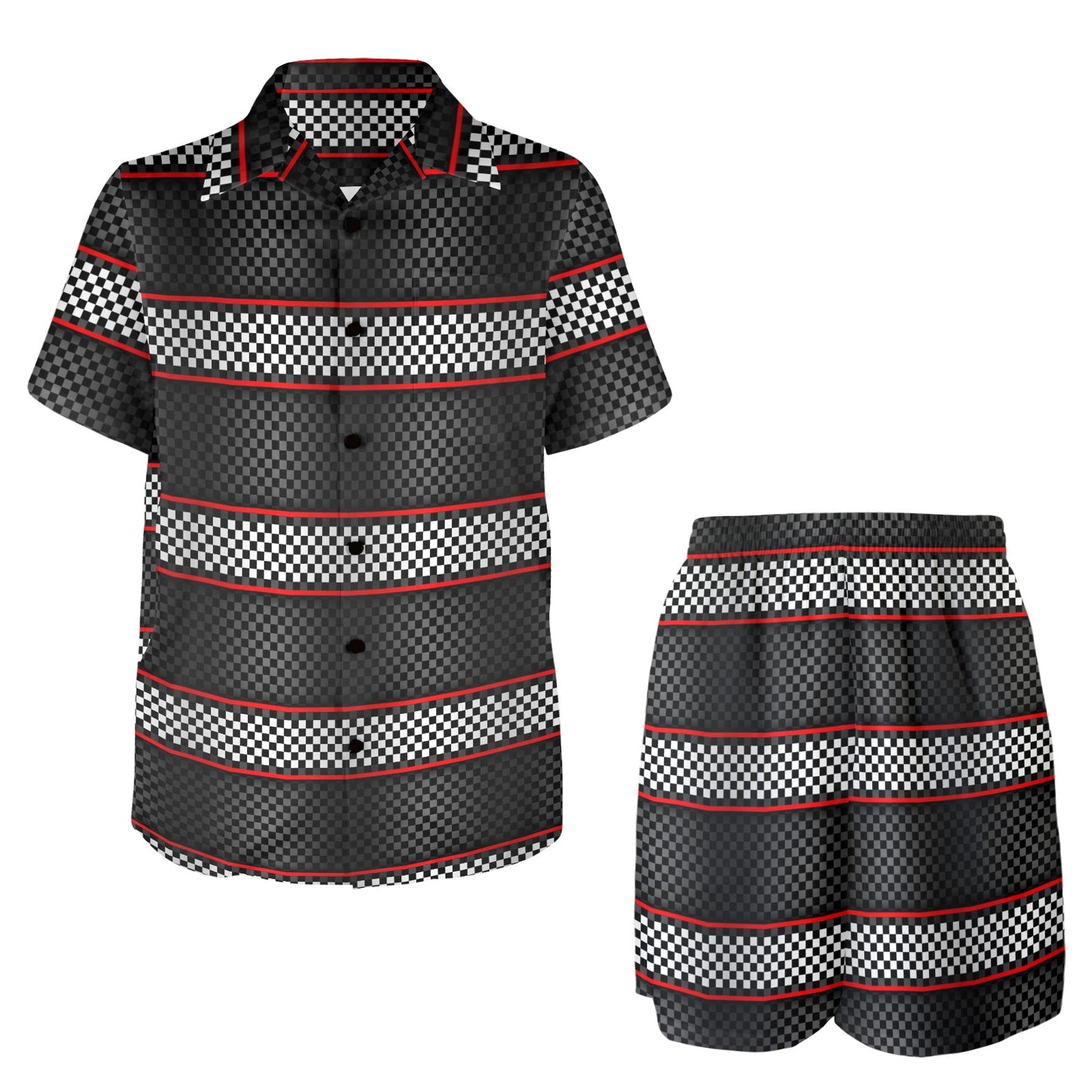 Checkered Flag Red Line Style Men's Beach Shirt and Shorts Set