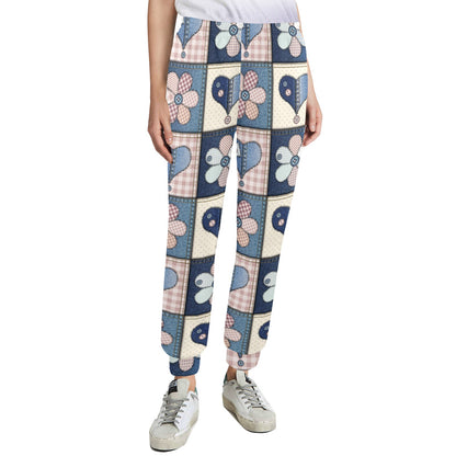 Patchwork Heart Flower Pattern Print Design 01 Women's Casual Track Pants
