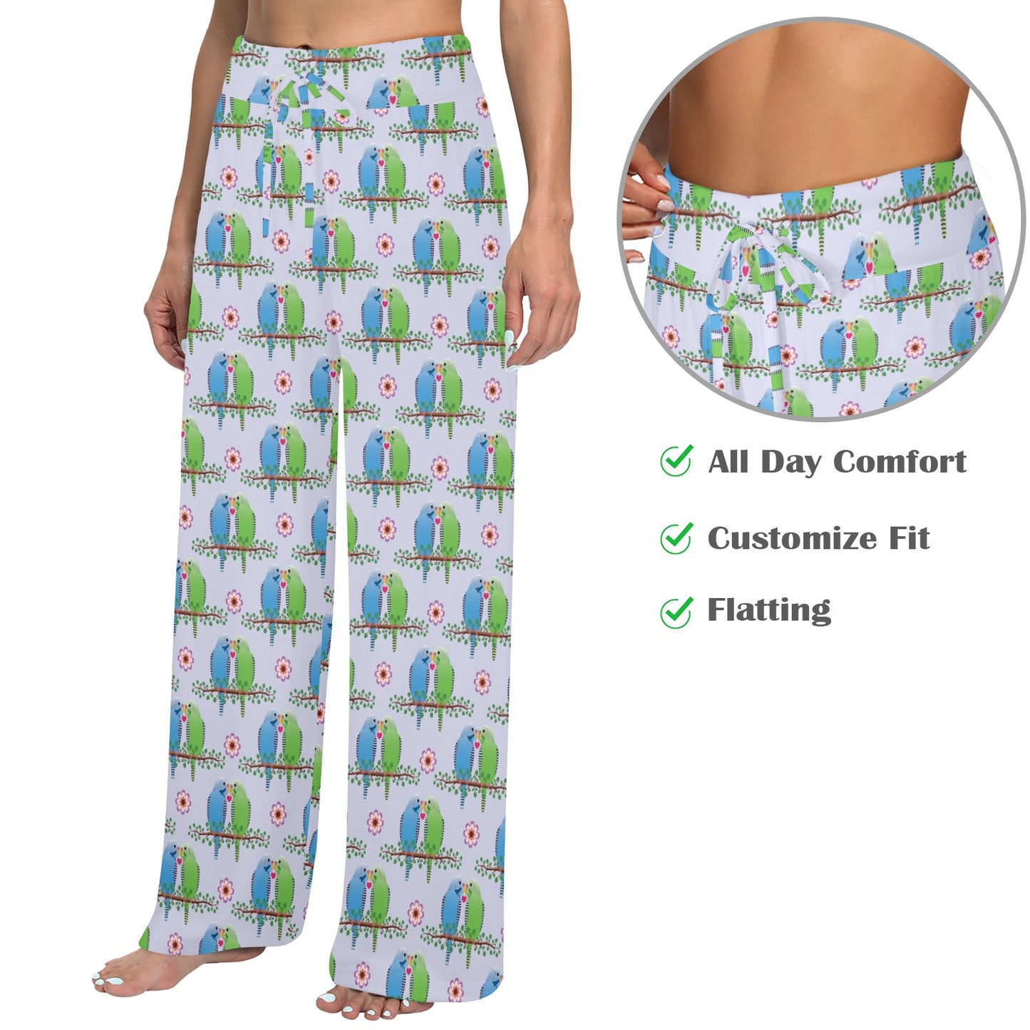 Budgerigar Pattern Print Design 05 Women's Wide Leg Lounge Pants