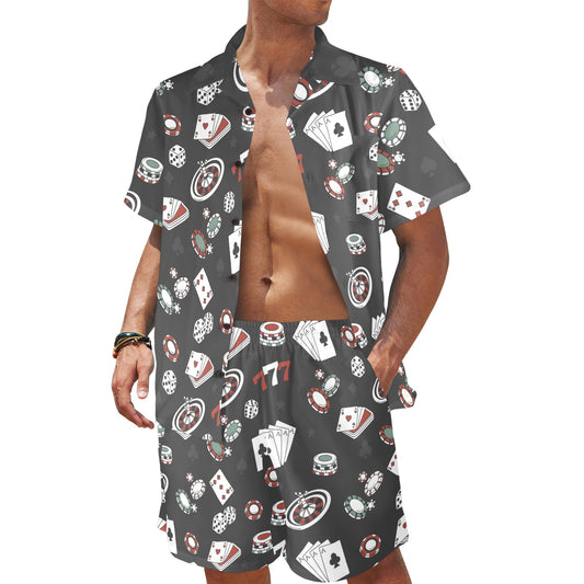 Casino Pattern Print Design 02 Men's Beach Shirt and Shorts Set