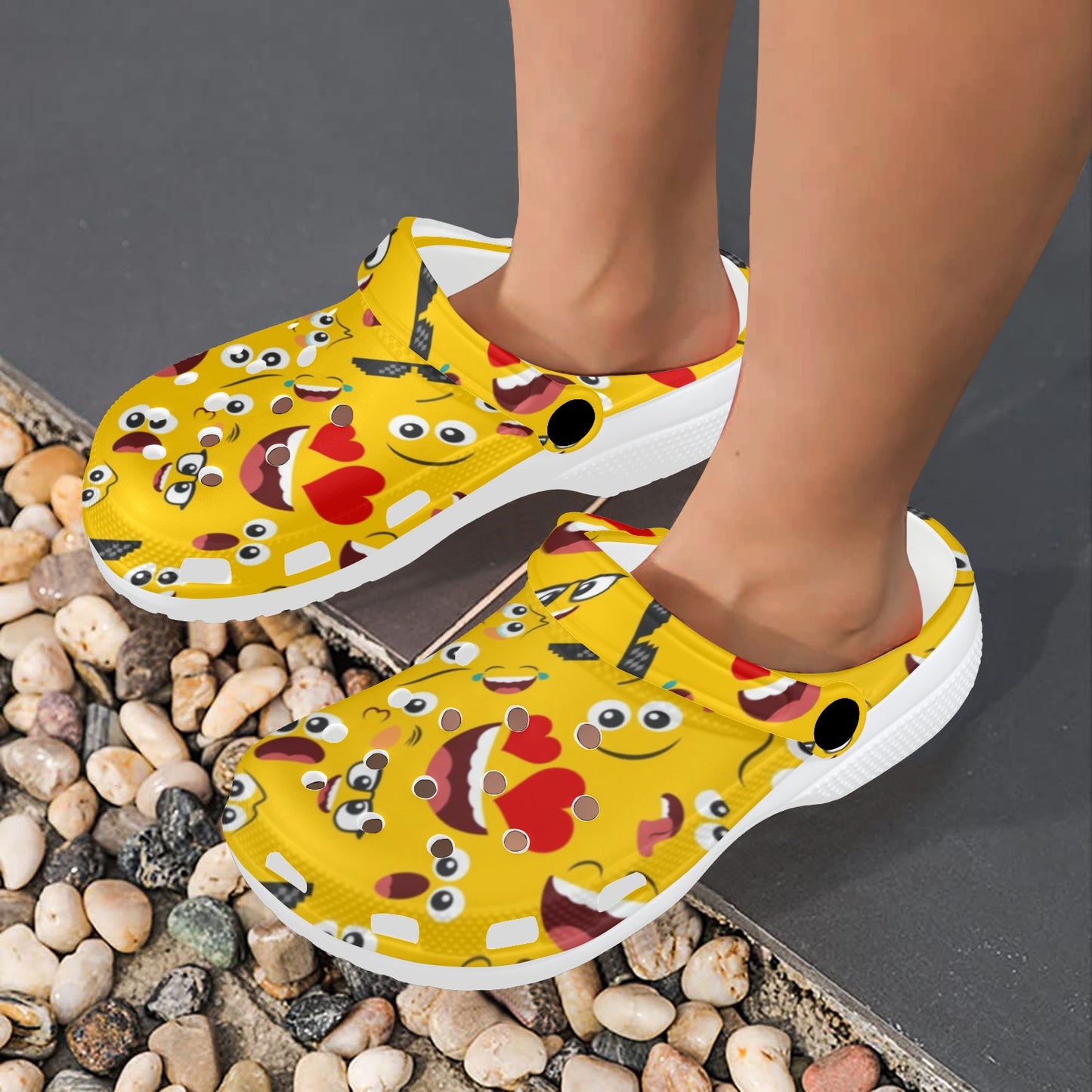 Emoji Face Print Pattern Unisex Clogs Shoes