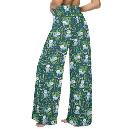 Sloth Print Design LKS304 Women's Wide Leg Lounge Pants