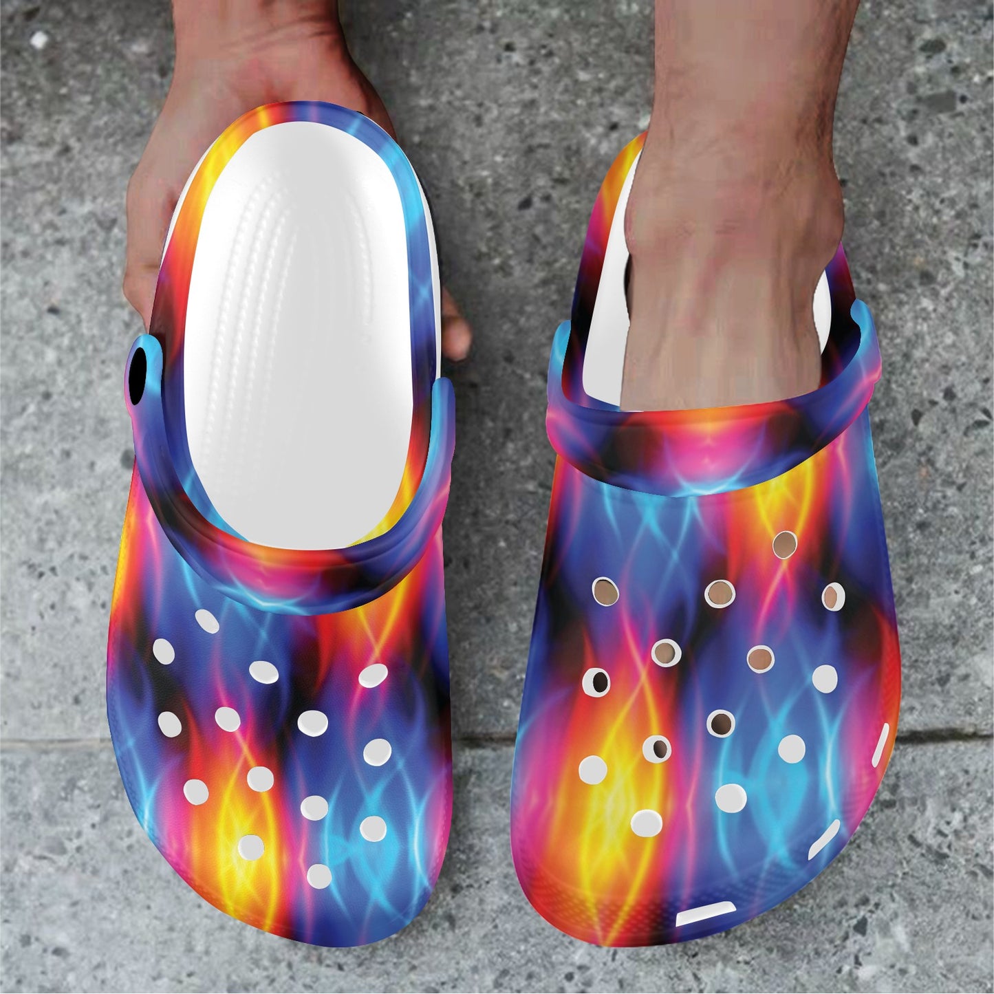 Flame Fire Blue Design Print Unisex Clogs Shoes