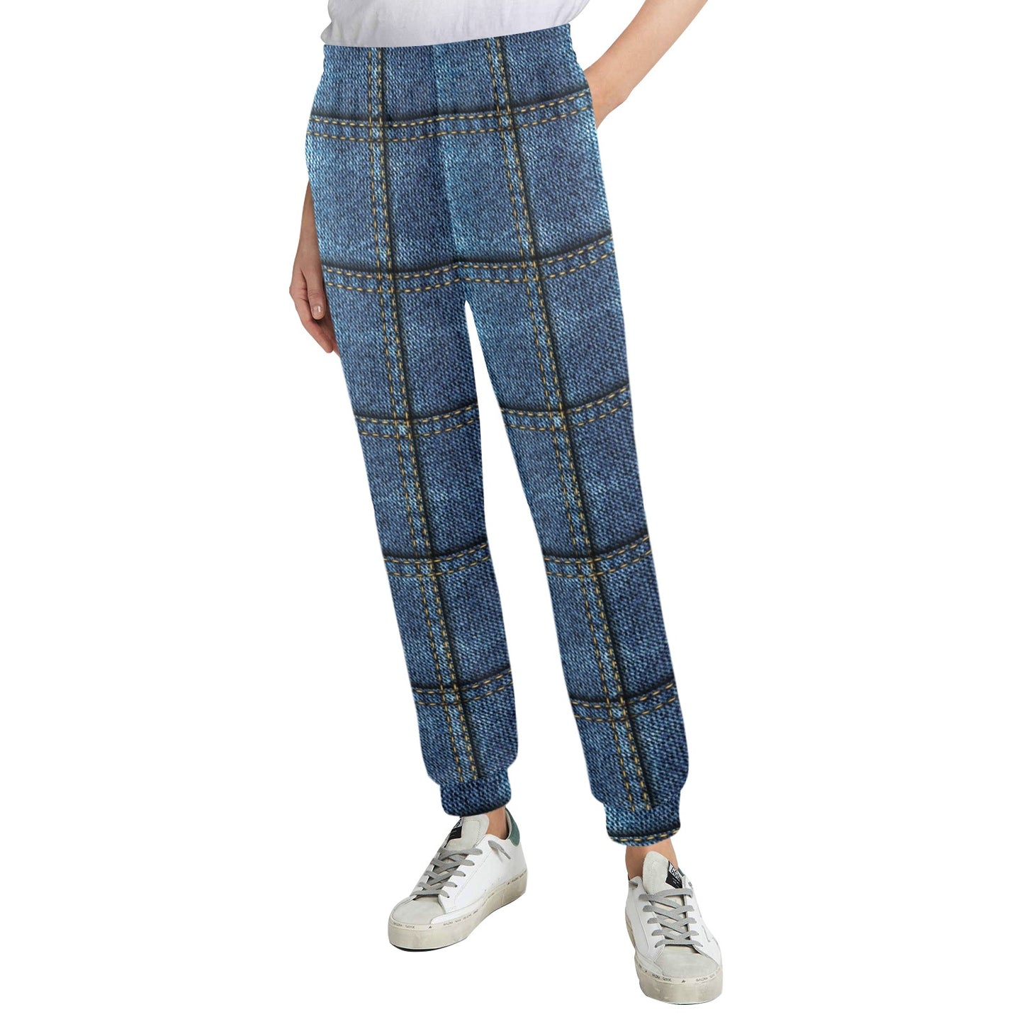 Jean Patchwork Pattern Print Design 02 Women's Casual Track Pants