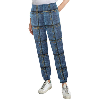 Jean Patchwork Pattern Print Design 02 Women's Casual Track Pants