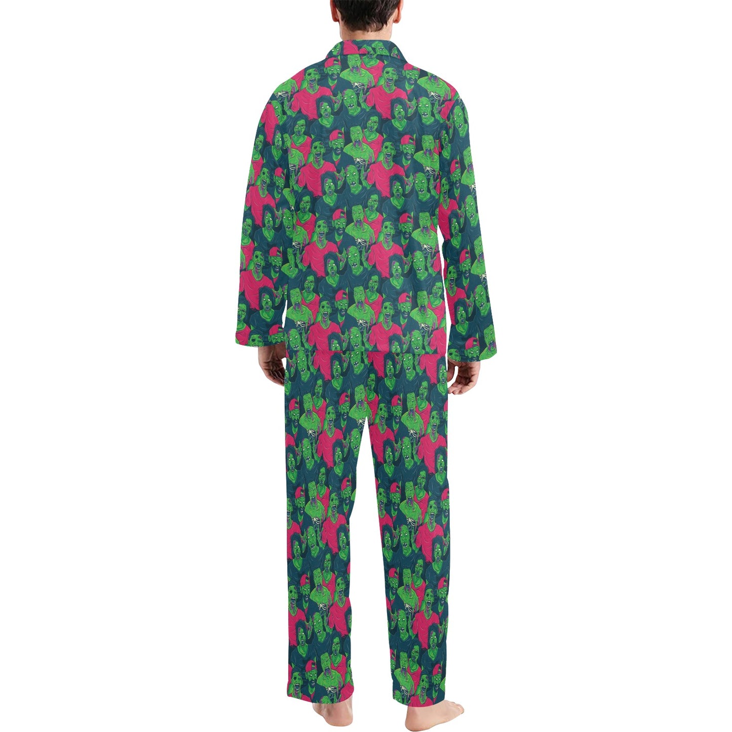 Zombie Themed Design Pattern Print Men's Long Pajama Set