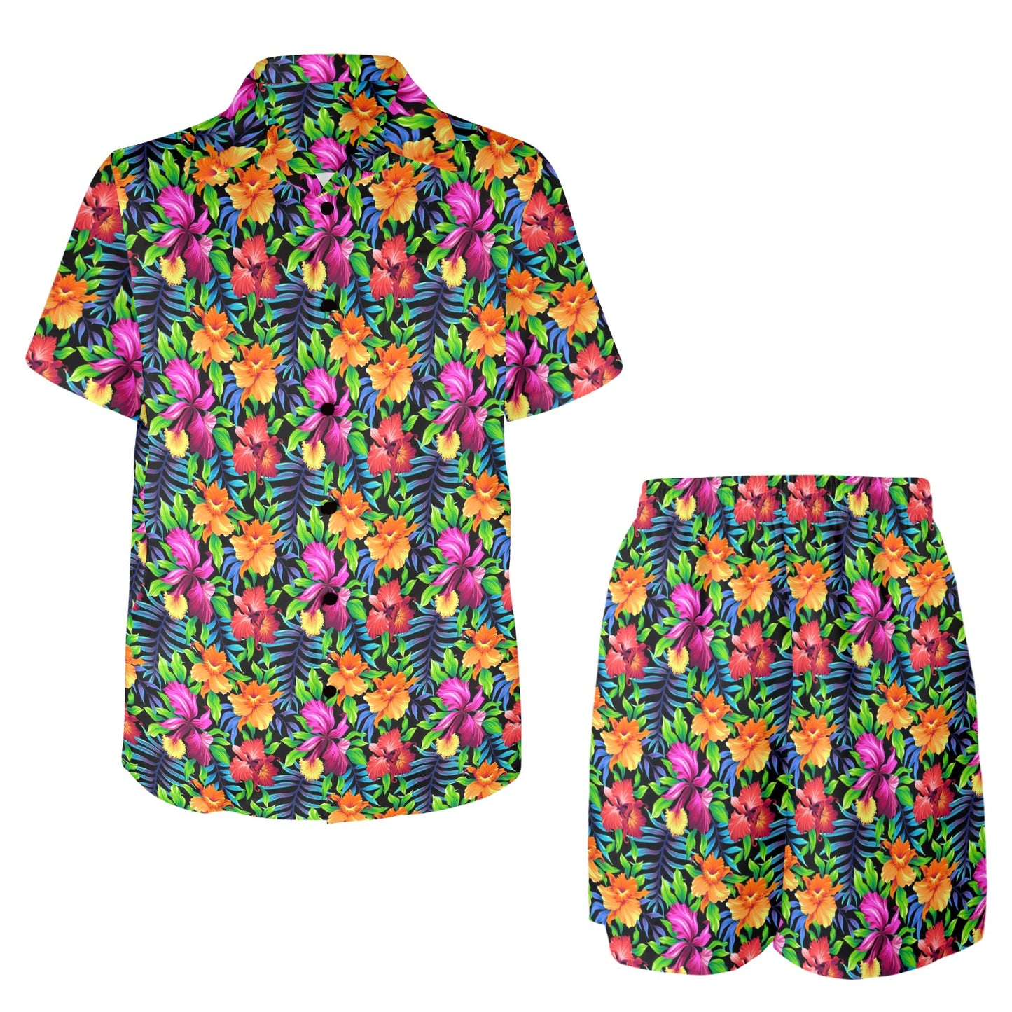 Tropical Folower Colorful Print Men's Beach Shirt and Shorts Set
