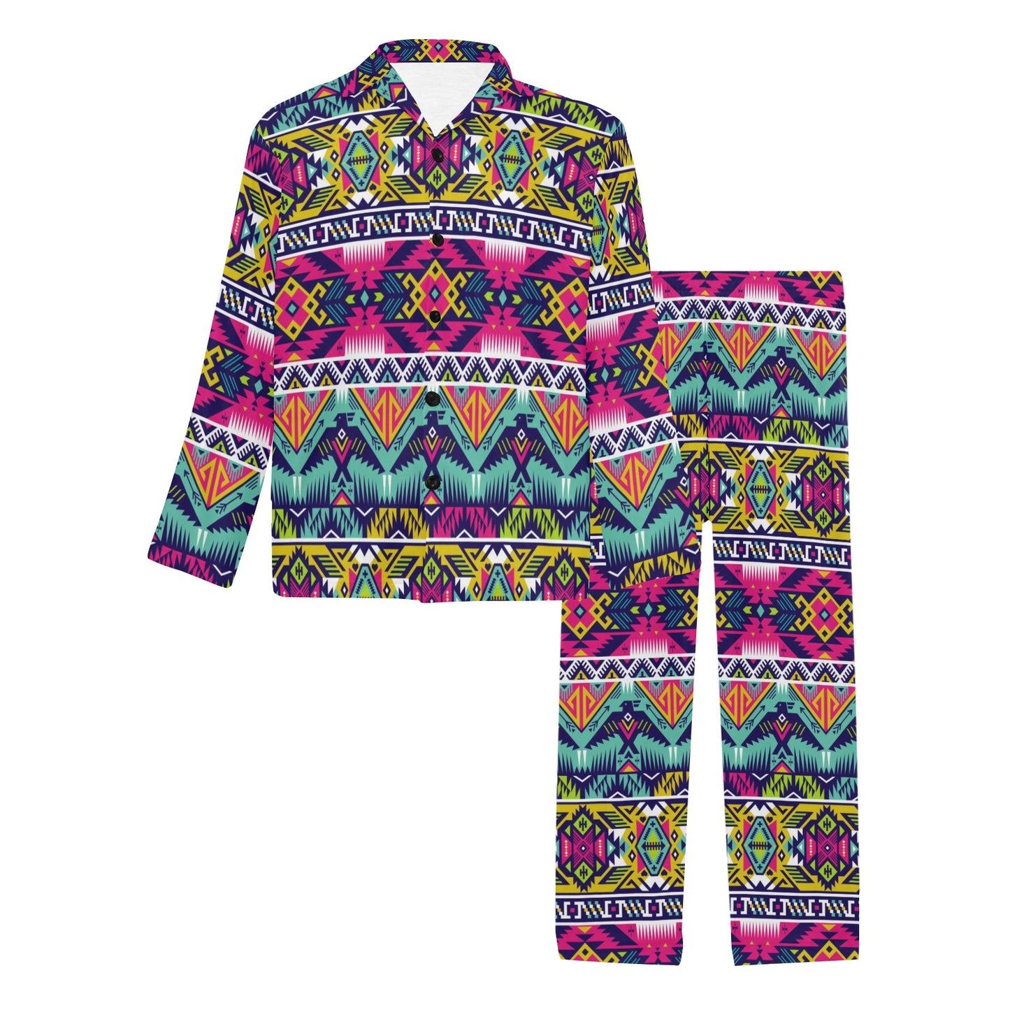Indian Navajo Color Themed Design Print Men's Long Pajama Set
