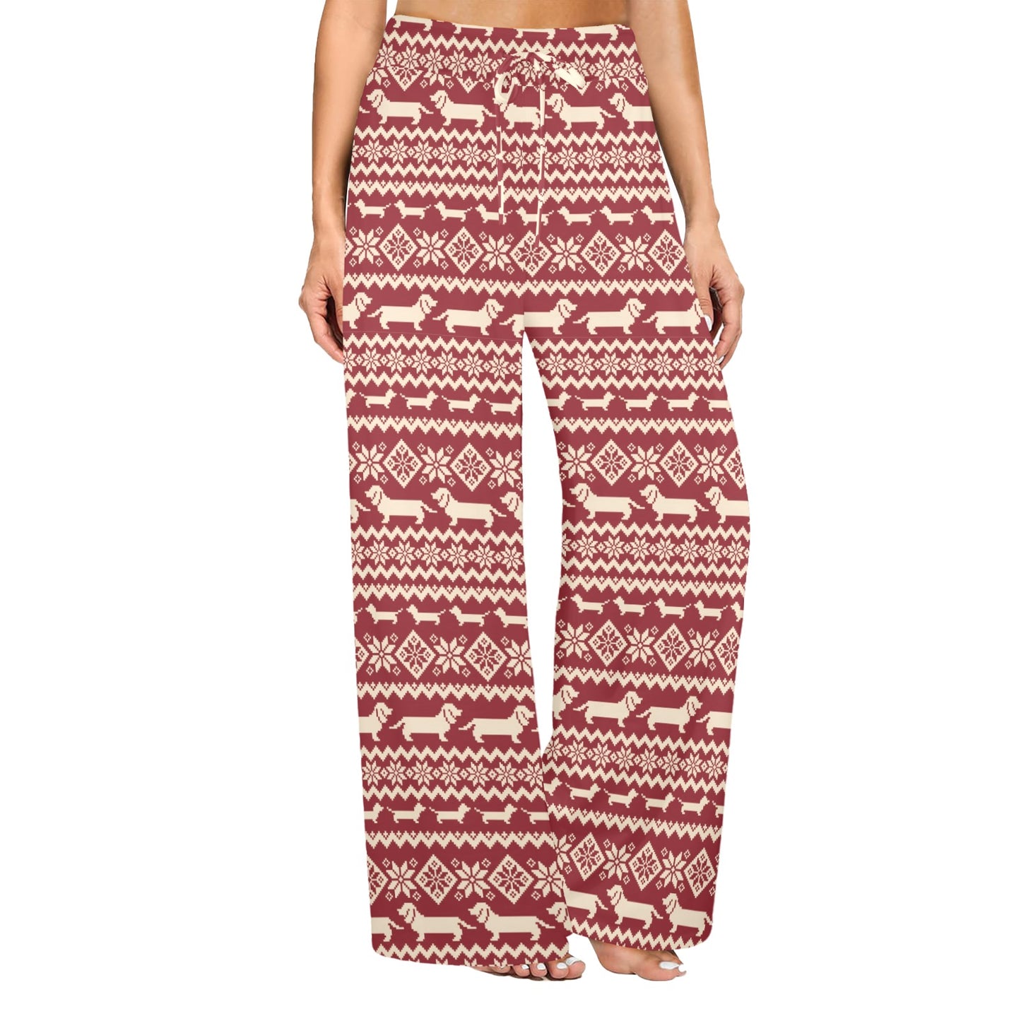 Dachshund Pattern Print Design 09 Women's Wide Leg Lounge Pants