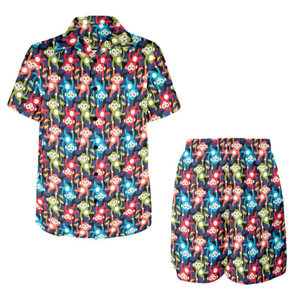 Monkey Colorful Design Themed Print Men's Beach Shirt and Shorts Set