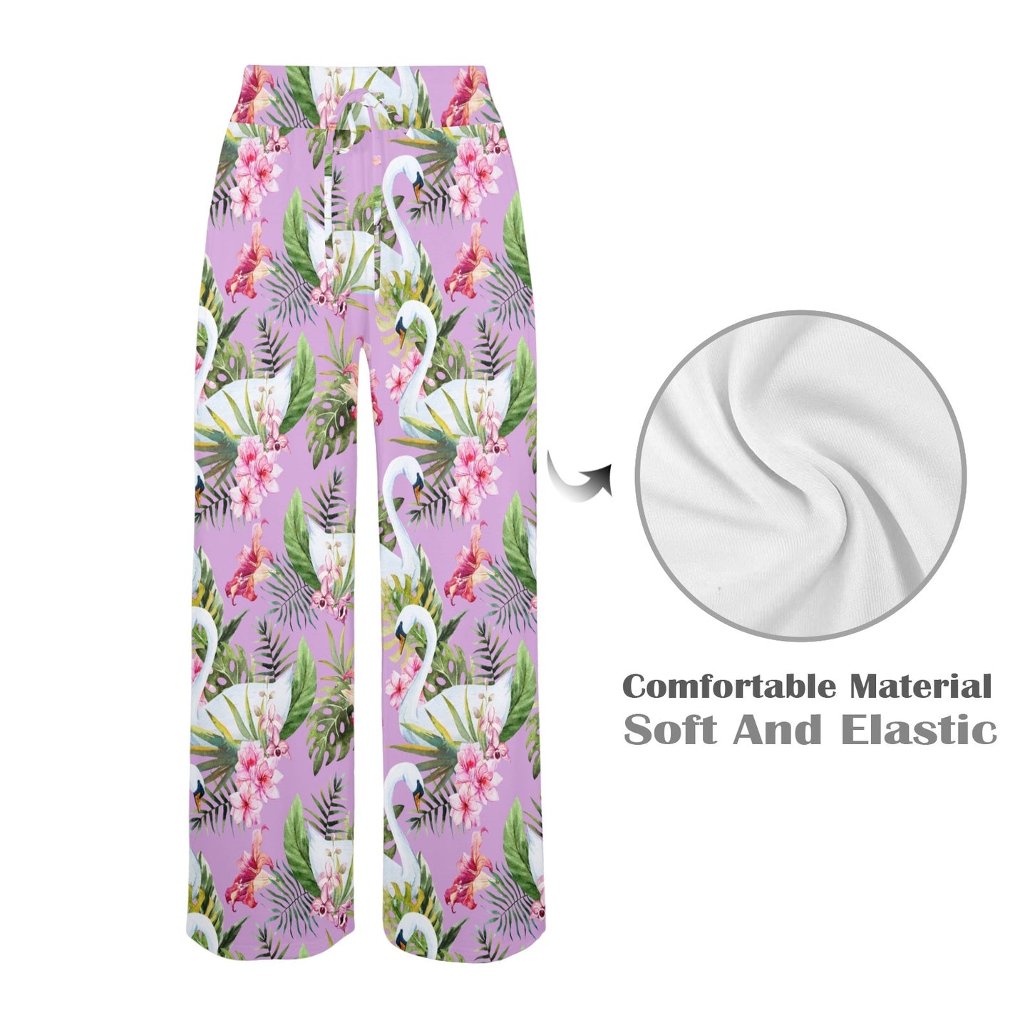 Swan with Flower Pattern Print Design 01 Women's Wide Leg Lounge Pants