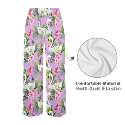 Swan with Flower Pattern Print Design 01 Women's Wide Leg Lounge Pants