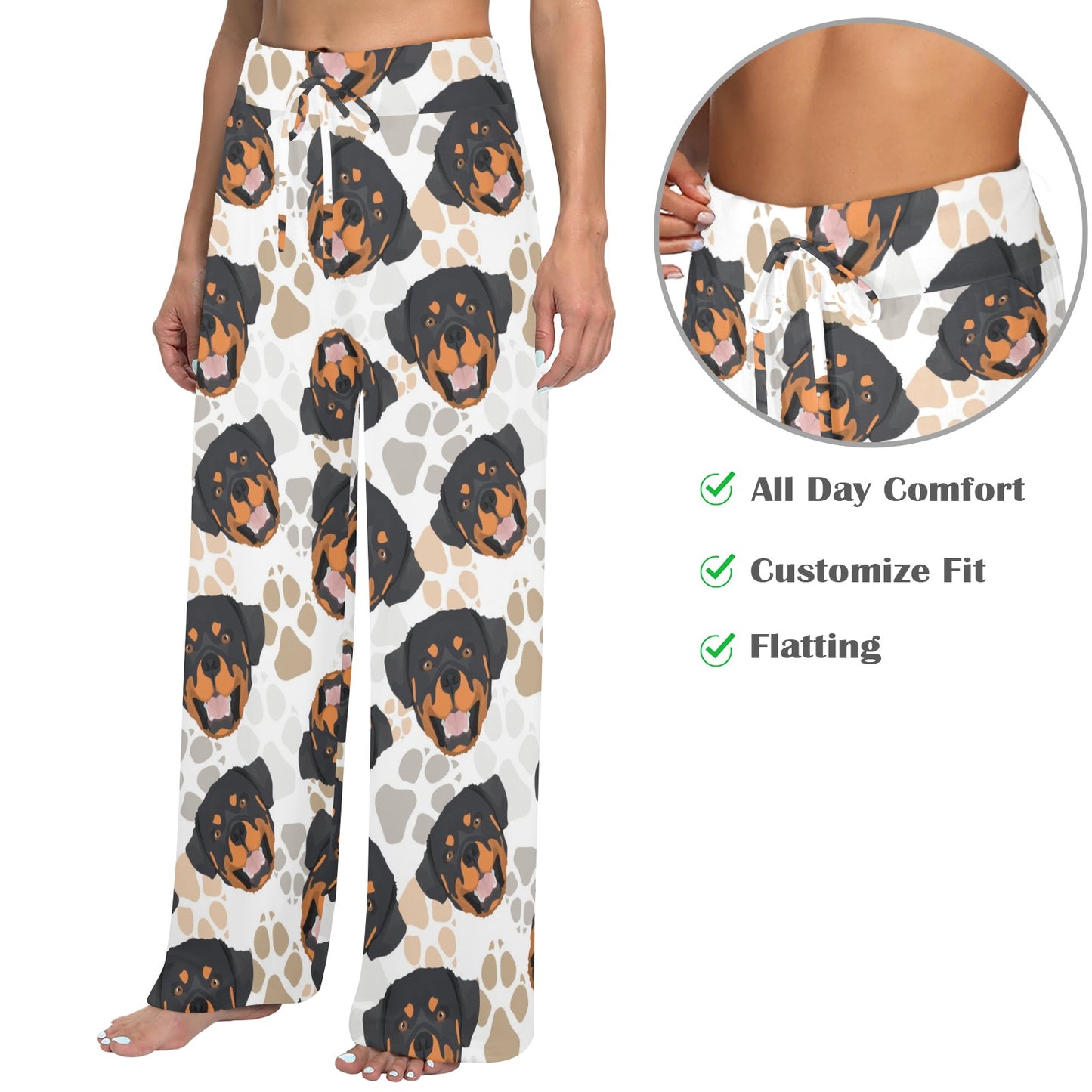 Rottweiler Pattern Print Design A03 Women's Wide Leg Lounge Pants