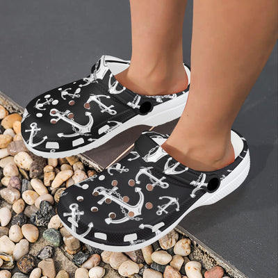 Anchor Black White Unisex Clogs Shoes