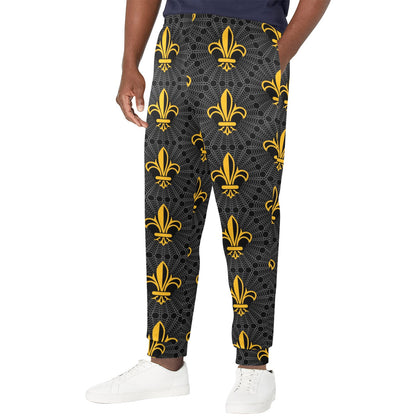 Fleur De Lis Gold Pattern Print Design 01 Men's Casual Track Pants