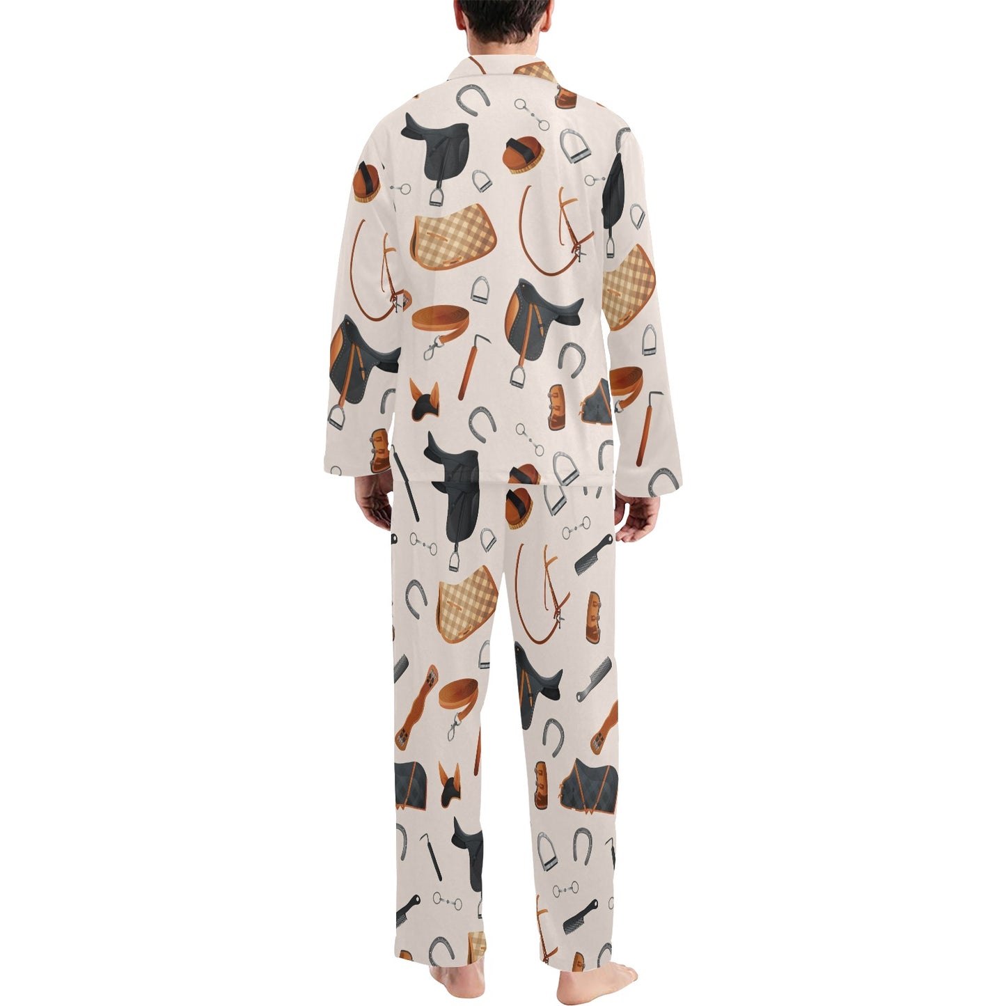 Equestrian Equipment Print Pattern Men's Long Pajama Set