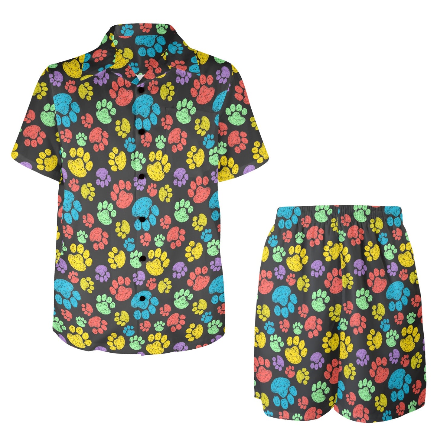 Paw Colorful Print Men's Beach Shirt and Shorts Set