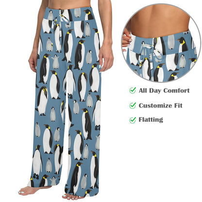 Penguin Pattern Print Design A03 Women's Wide Leg Lounge Pants
