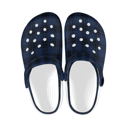Navy Blue Tartan Plaid Pattern Unisex Clogs Shoes