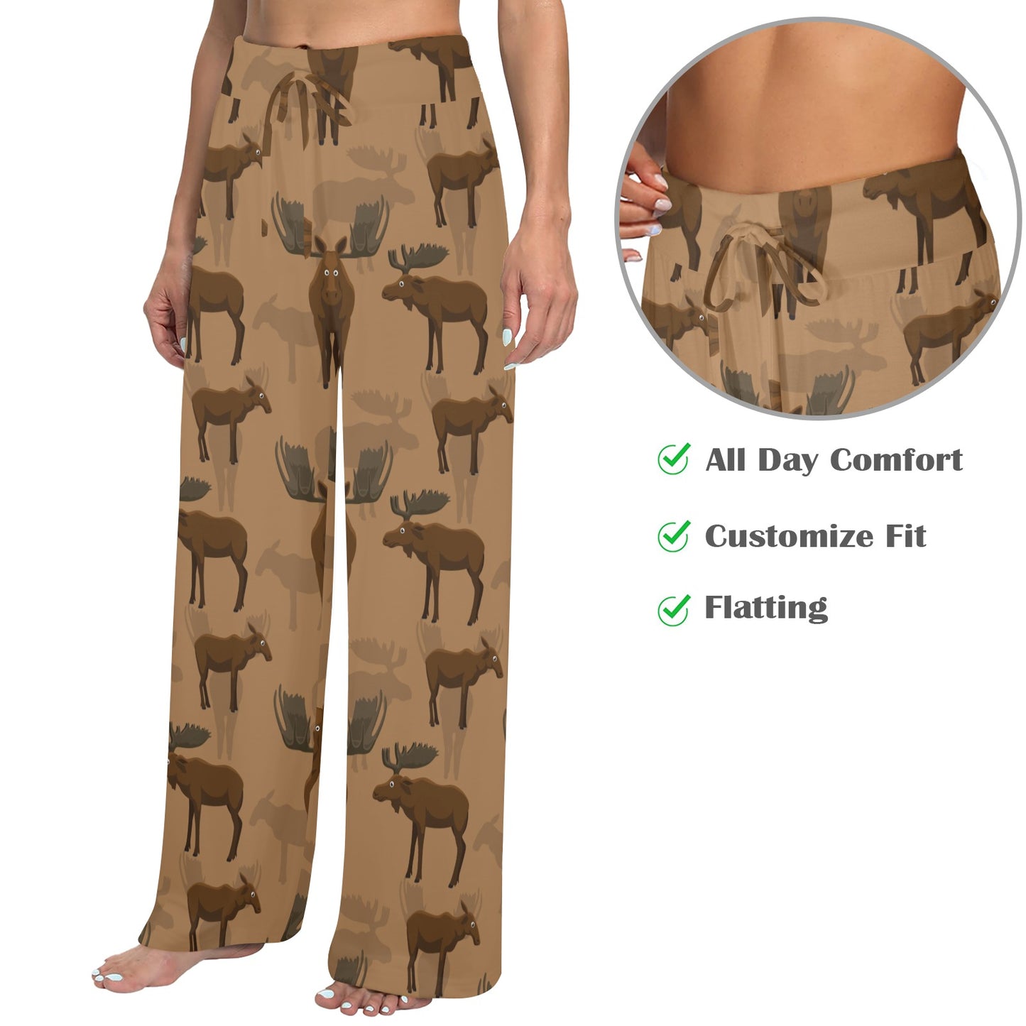 Moose Pattern Print Design 03 Women's Wide Leg Lounge Pants