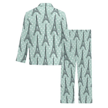 Eiffel Tower Polka Dot Print Men's Long Pajama Set