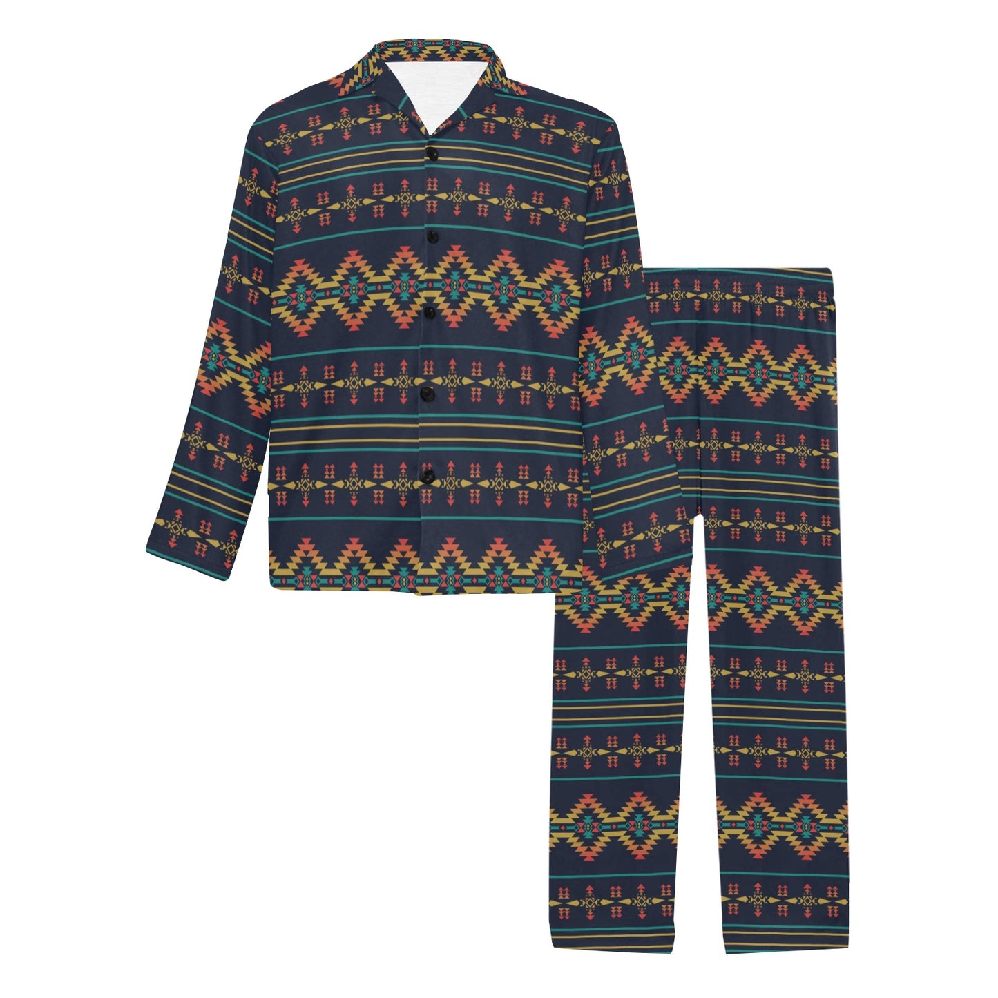 Southwest American Design Themed Print Men's Long Pajama Set