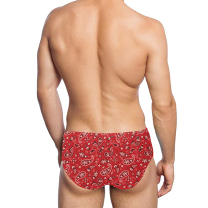 Bandana Paisley Red Print Design LKS3011 Men's Swimming Briefs