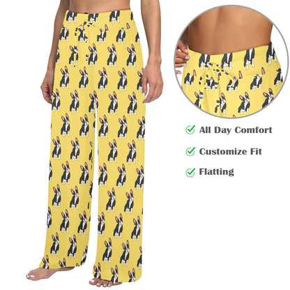 Boston Terrier Pattern Print Design 06 Women's Wide Leg Lounge Pants