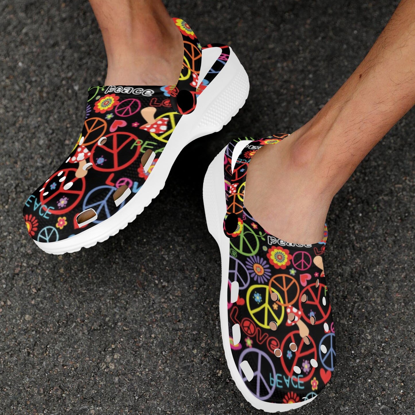 Peace Sign Colorful Design Print Unisex Clogs Shoes