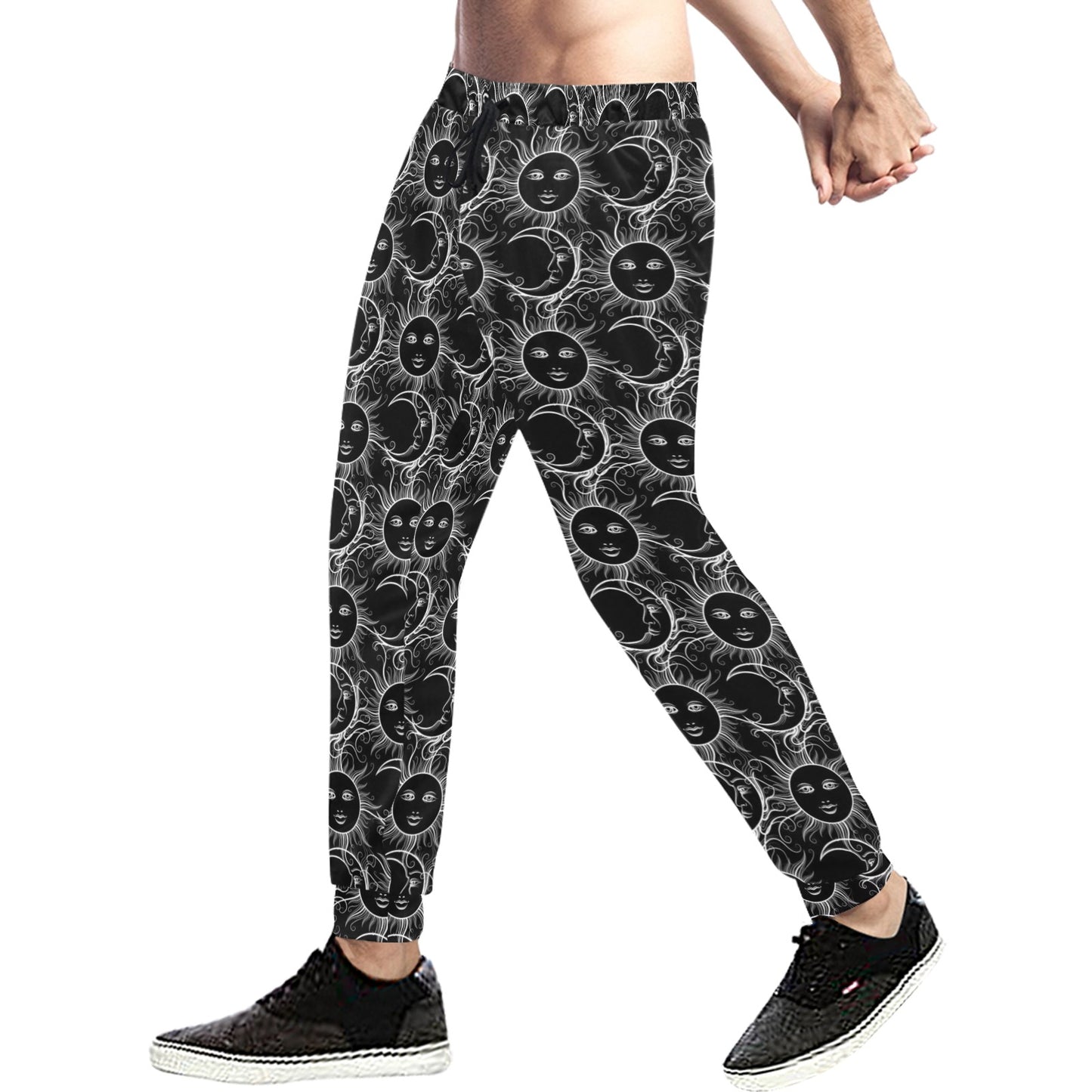 Sun Moon White Design Themed Print Men's Sweatpants
