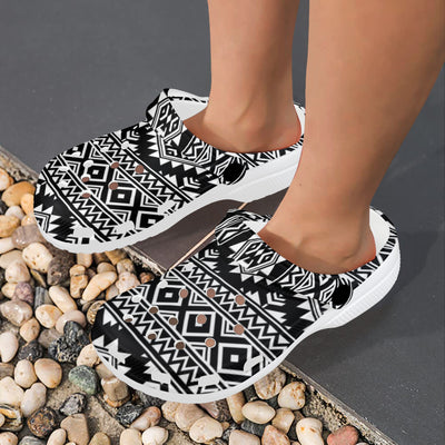 Aztec Black White Print Pattern Unisex Clogs Shoes