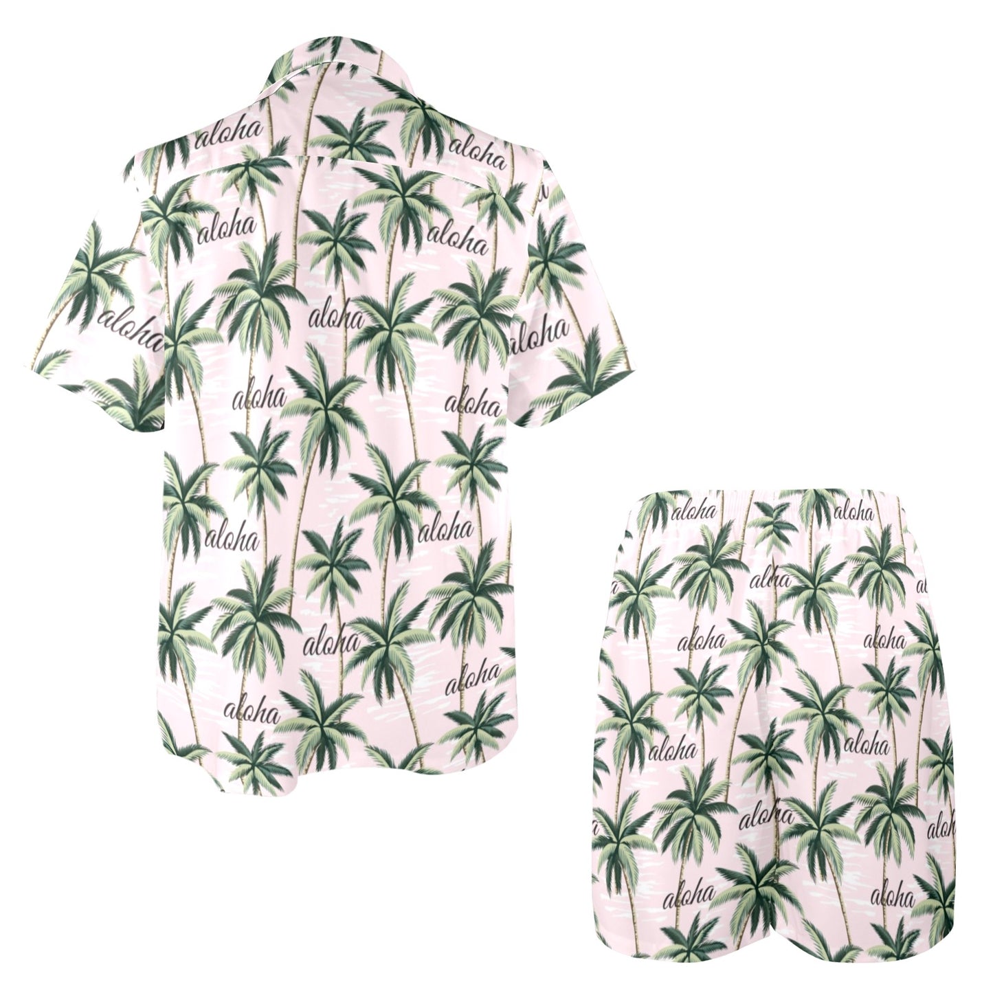 Aloha Beach Pattern Design Themed Print Men's Beach Shirt and Shorts Set