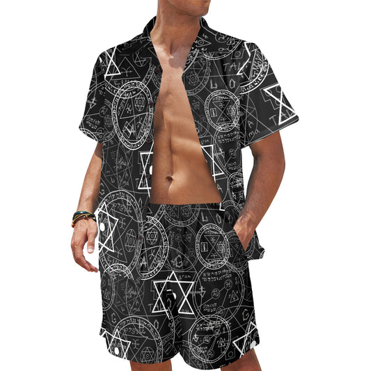 Pentagram Pattern Print Design A01 Men's Beach Shirt and Shorts Set