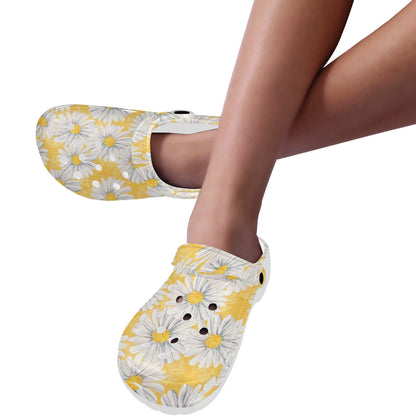 Daisy Yellow Watercolor Print Pattern Unisex Clogs Shoes