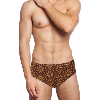 Agricultural Brown Wheat Print Pattern Men's Swimming Briefs
