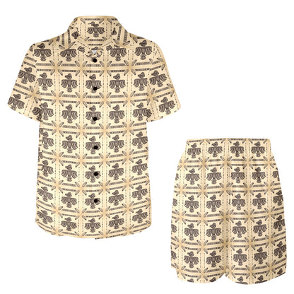 Native American Themed Design Print Men's Beach Shirt and Shorts Set