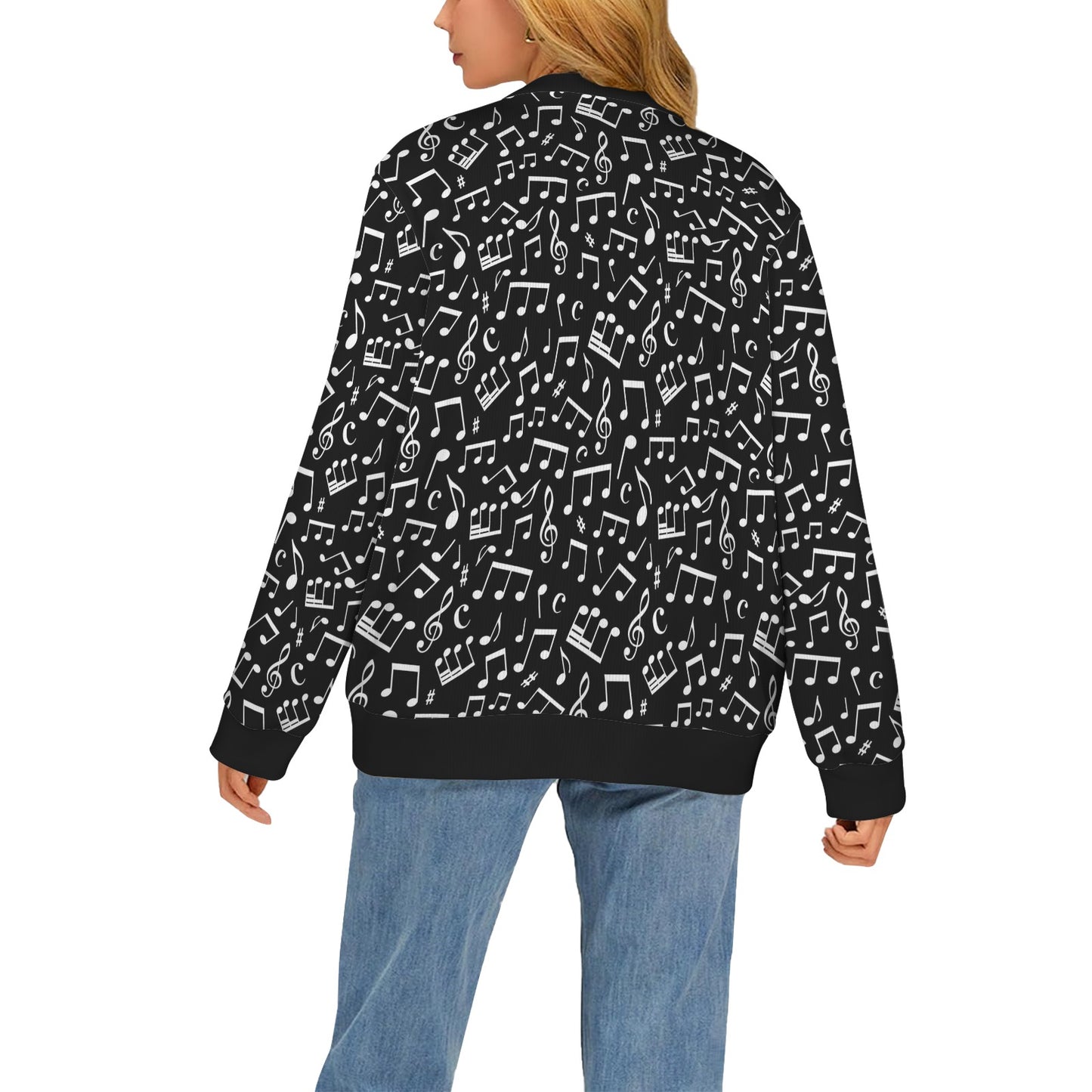 Music Note Black white Themed Print Women's Cardigan
