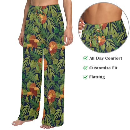 Lion Jungle Pattern Print Design 05 Women's Wide Leg Lounge Pants