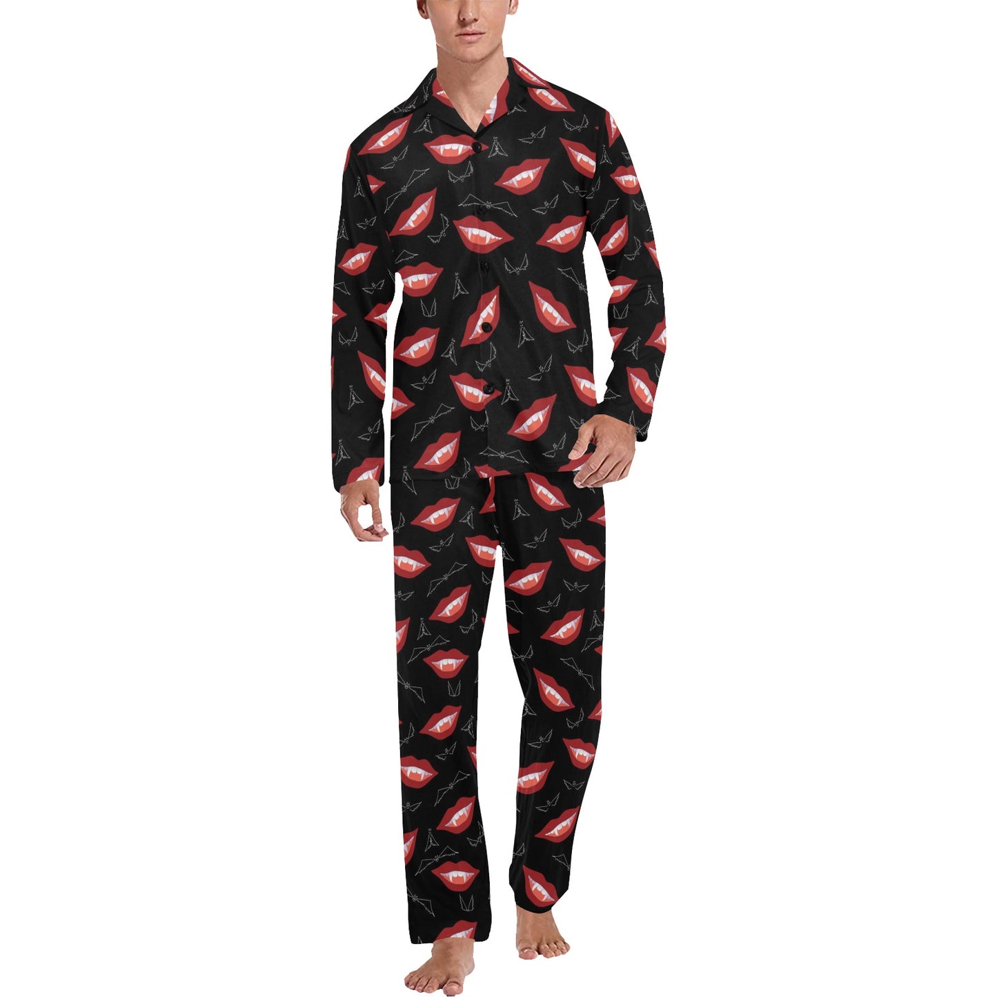 Vampire Lips Print Design LKS301 Men's Long Pajama Set