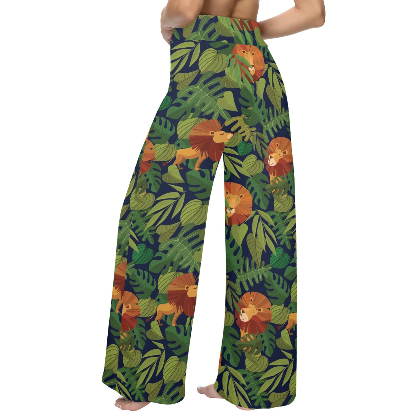 Lion Jungle Pattern Print Design 05 Women's Wide Leg Lounge Pants